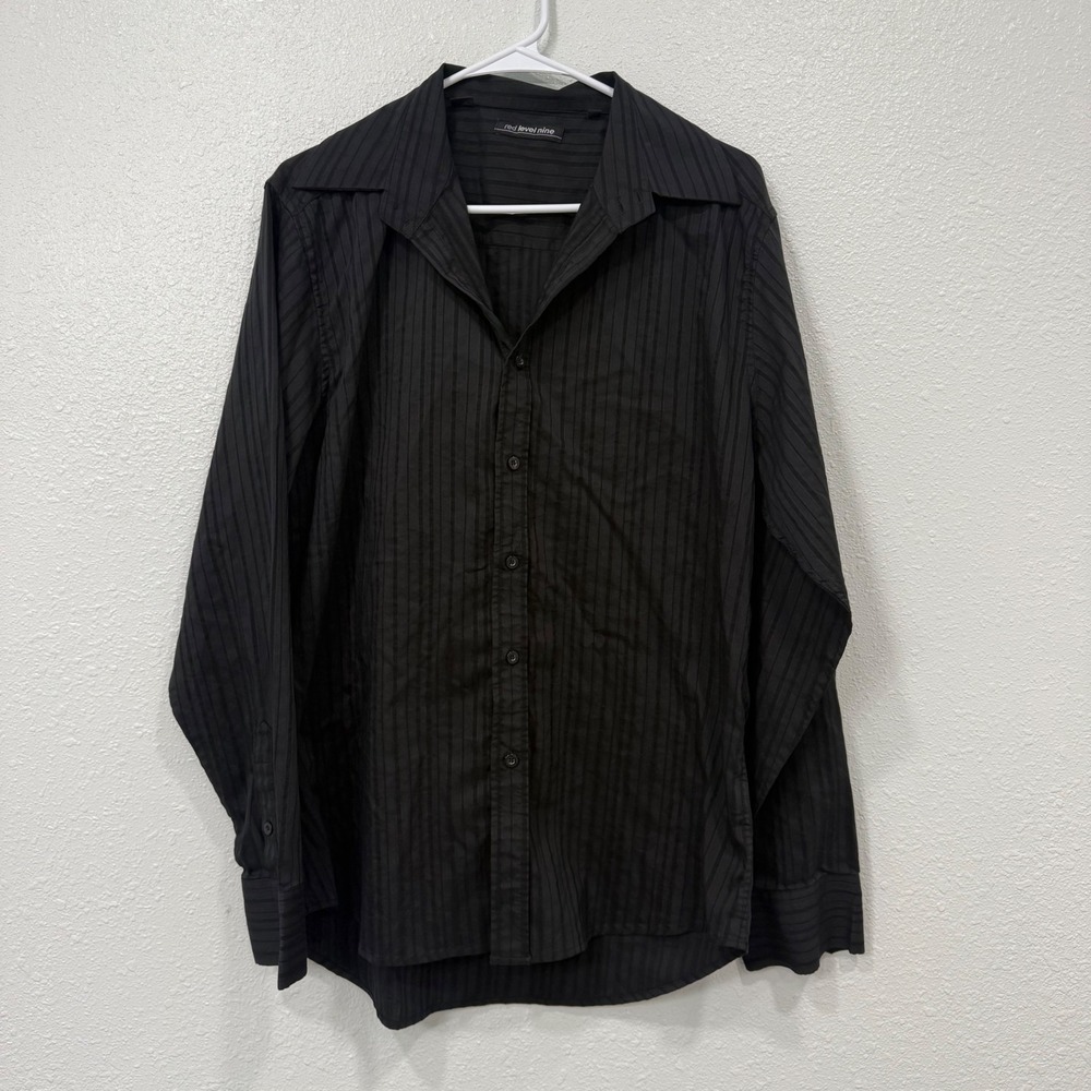 Red Level Nine Mens Black Striped Long Sleeve Button Up Shirt Large Stretch